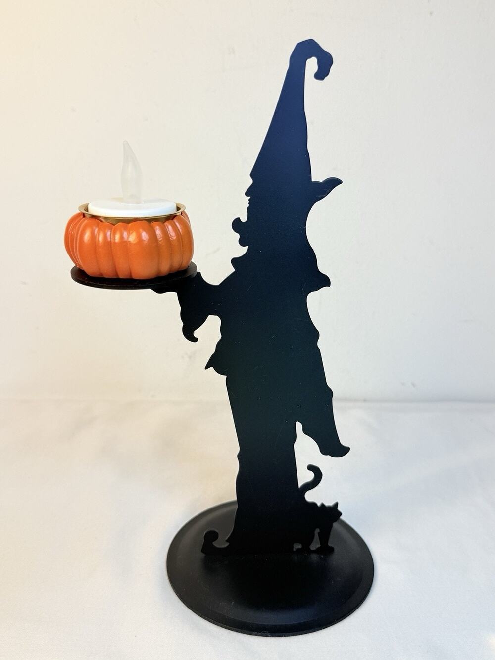 Vtg Mervyn’s Halloween Wizard Pumpkin Tea Light Metal Holder
